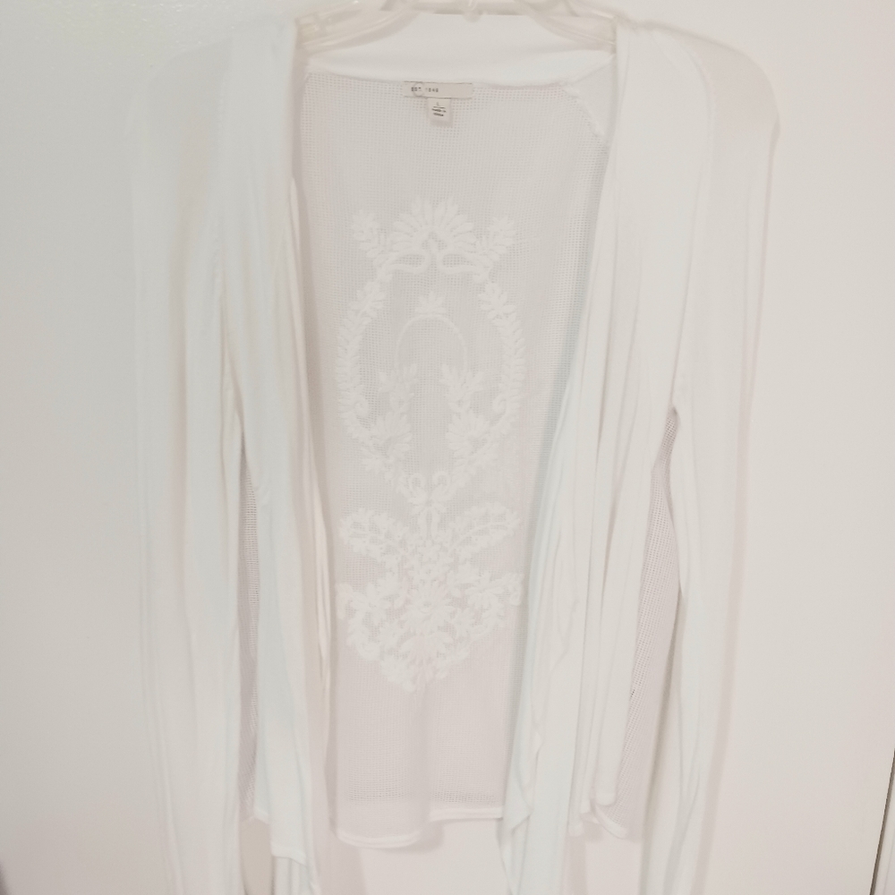 Women's c e s t 1946 white long sleeve open front cardigan sweater, size large